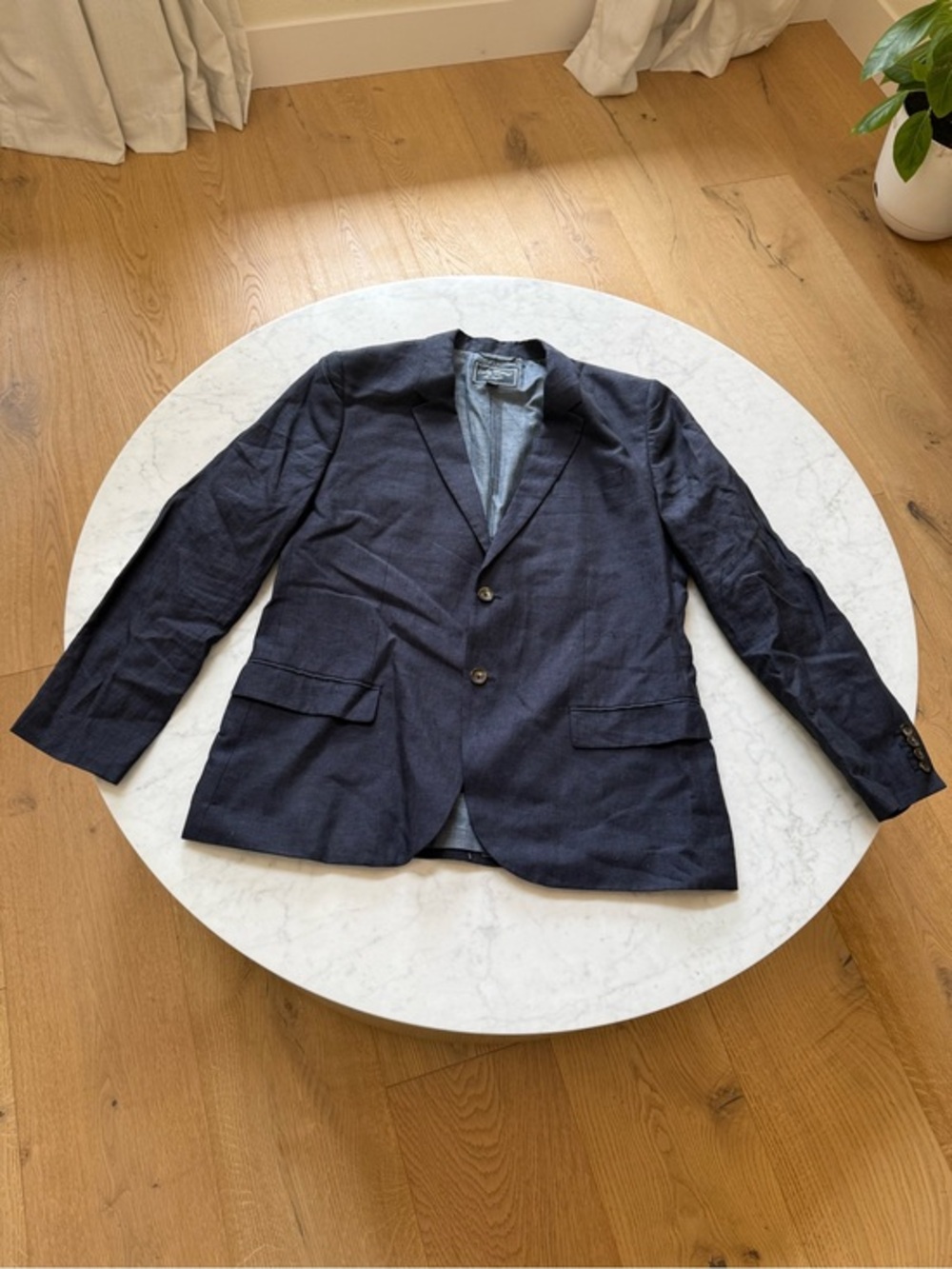 Lucky Brand Mens XL Linen Blazer Navy Blue Lightweight Sport Coat